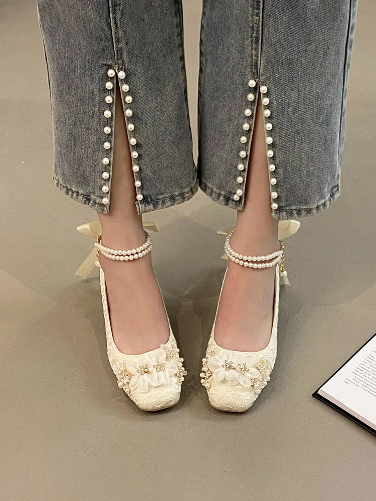 Shallow Shoes Med Square Toe Butterfly-Knot Slippers Casual Slipers Women Luxury 2023 Soft Spring Basic Mary Janes Rubber Hoof H