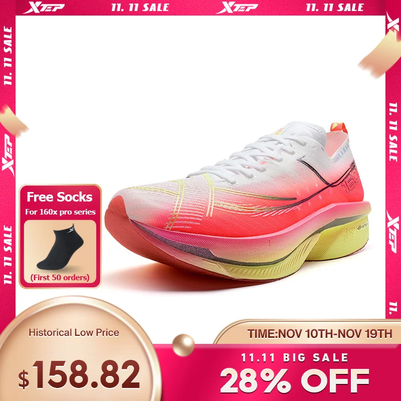 

Xtep 160X 6.0 PRO Men's Running Shoes 2024 Champion Racing Carbon Plate Sneakers Professional Marathon 975119110003