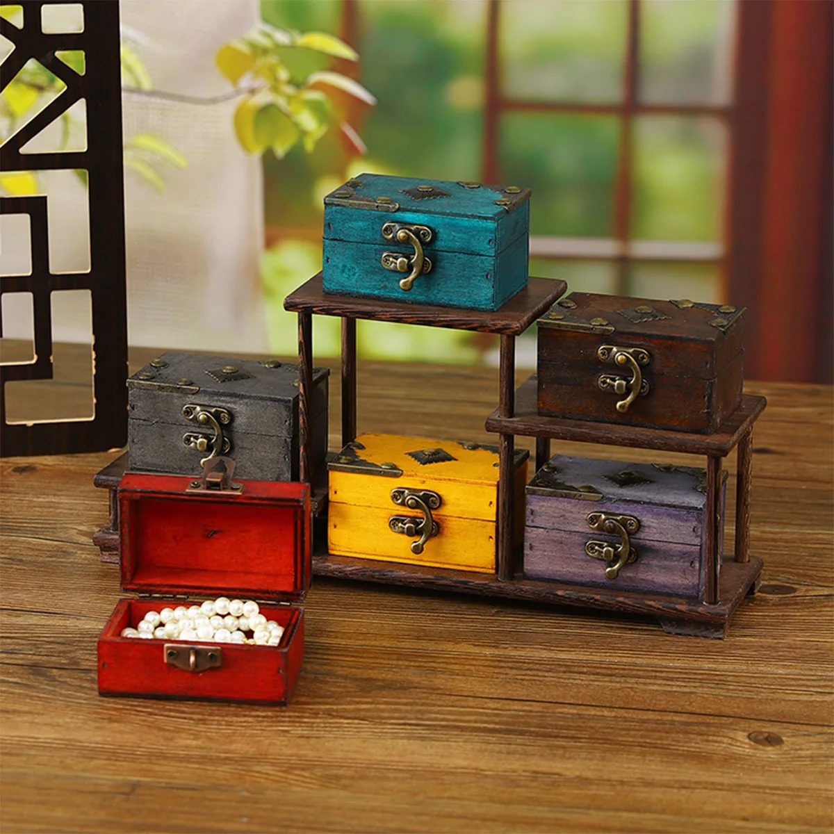 

Wooden Storage Box Decorative for Jewelry Pearl, Vintage Chest, Keepsakes Box for Gifts, Home Desktop Decoration Wooden Box
