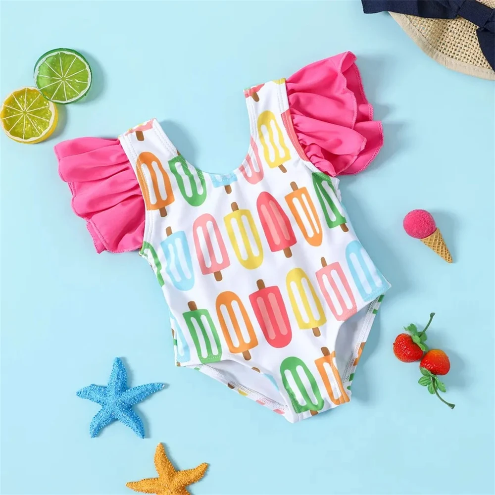 Summer Kids Toddlers Swimsuit One-piece Bathiing Suit Digtial Print Baby Bathing Suit Overall Jumpsuit Summer Beachwear Swimwear