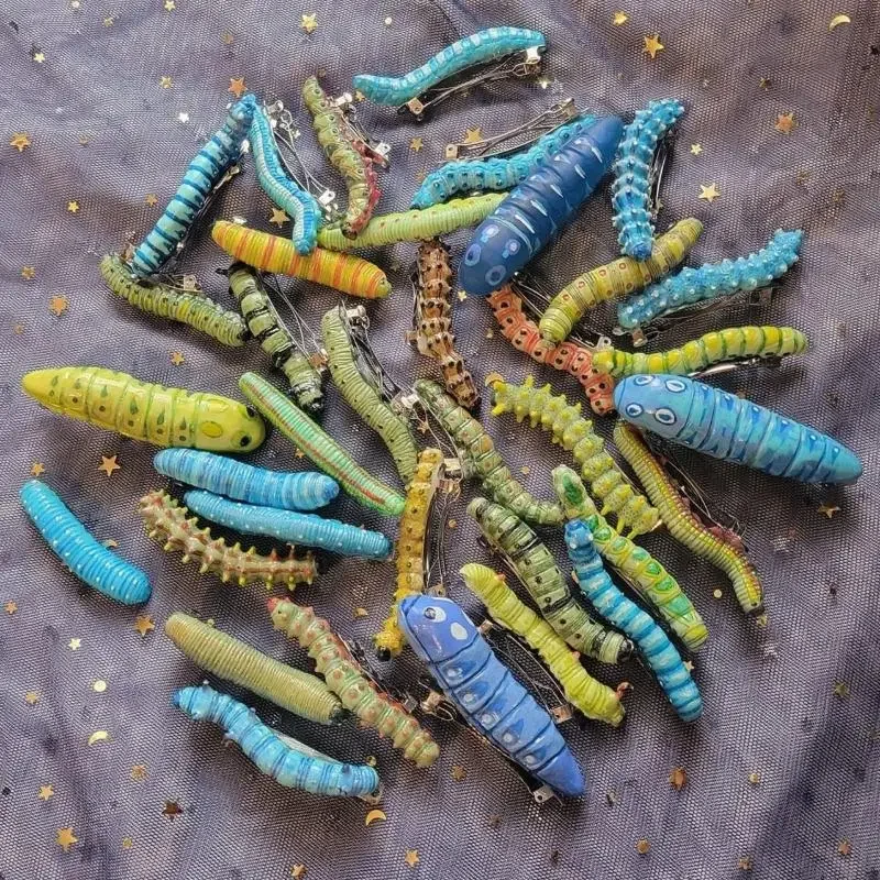 

6/12Pcs Halloween Caterpillars Hair Barrettes Multicolor Crawl Insect Pattern Hair Accessories Strong Grip Insect Hair Clips