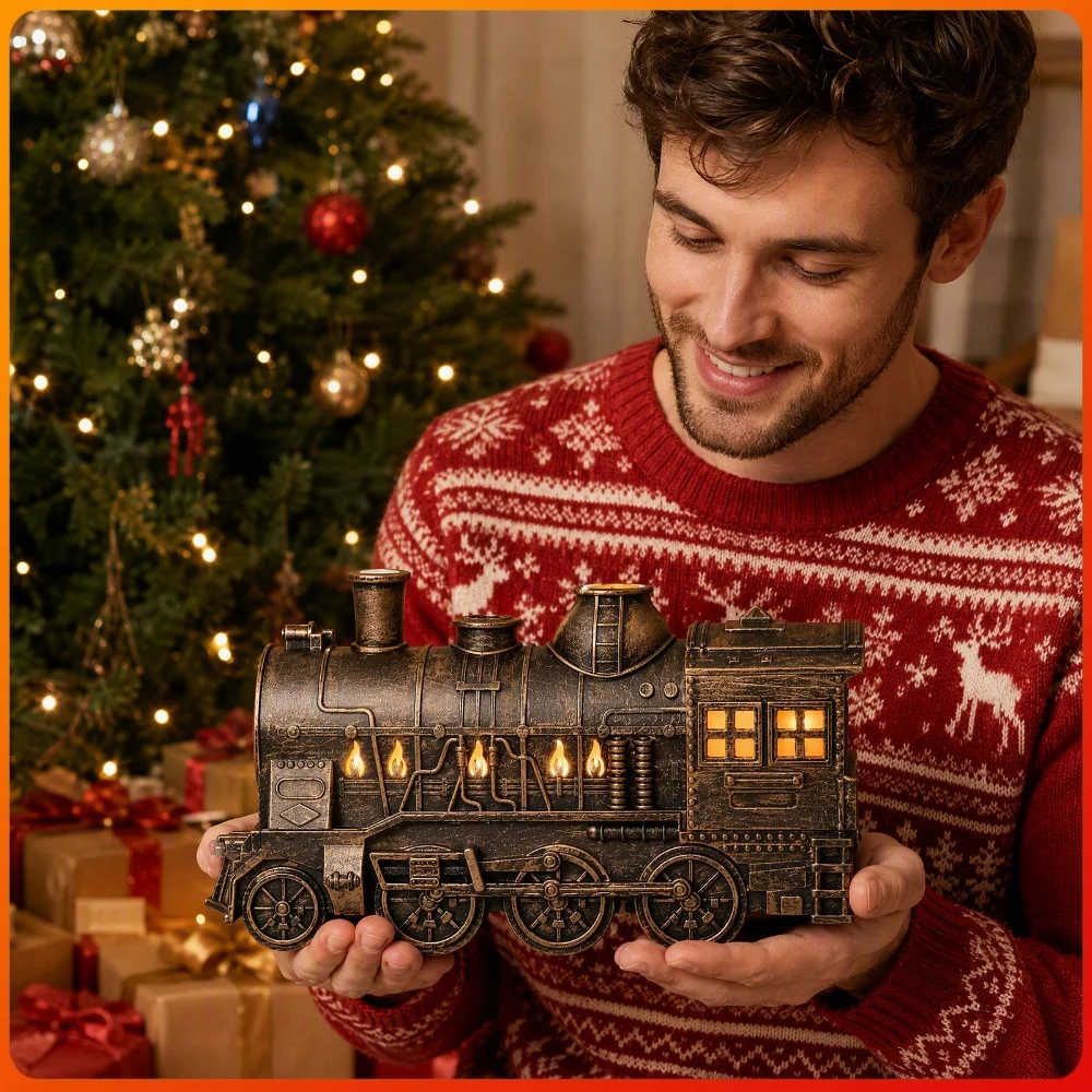Retro Train Ultrasonic Humidifier 300ml Aroma Diffuser Dual Spray LED Night Light USB 2H/8H Timer