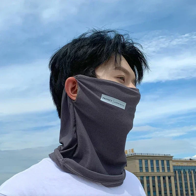 Ice Silk Sunscreen Mask For Men Women Outdoor Cycling Face Cover Solid Color Neck Wrap UV Protection Ear Bandana Scarf Summer image 5