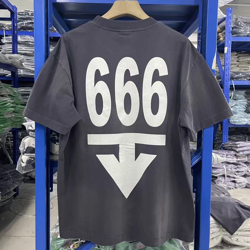 Big 666 Arrow Print Saint T-shirt Men Women High Street High Quality Chest Skulls Printed Casual Round Neck T Shirt Tops Tee
