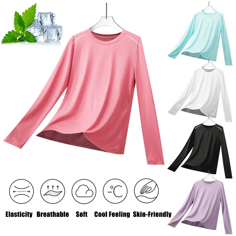 T-shirts de protection solaire pour femmes, UPF 50+, manches longues, été, automne, fitness, course à pied, séchage rapide, manches longues