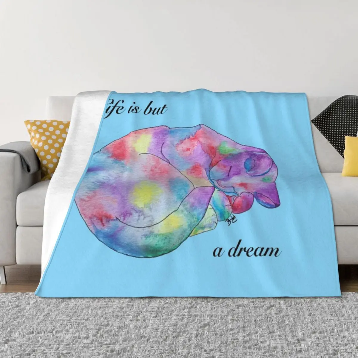 

Life is but a Dream - Watercolor Dreaming Cat Throw Blanket For Sofa Thin Sofa Tourist Luxury St Blankets