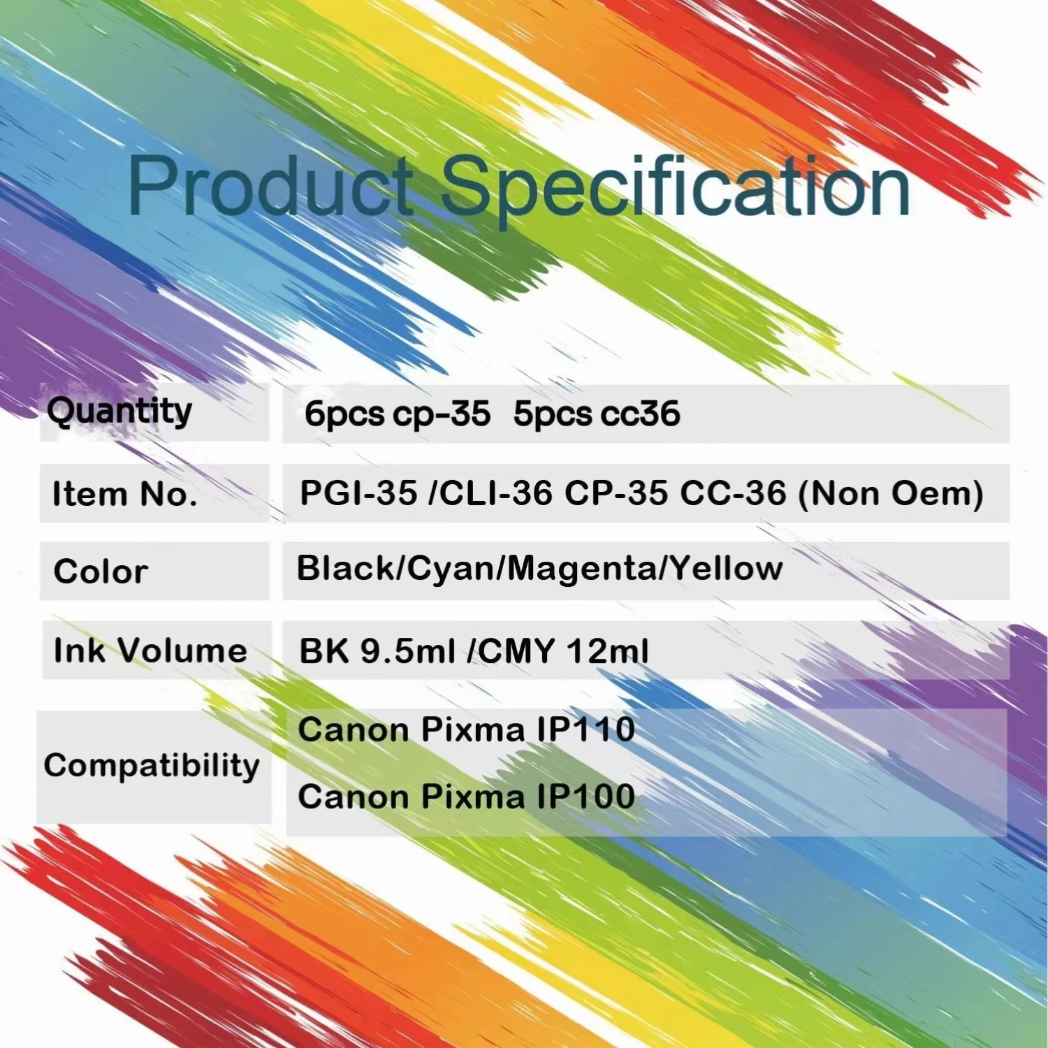 35 36 Ink Cartridges Replacements for Canon PGI-35 CLI-36 Ink Compatible iP110 iP100 TR150 Pixma Printer 6 Black 5 Color