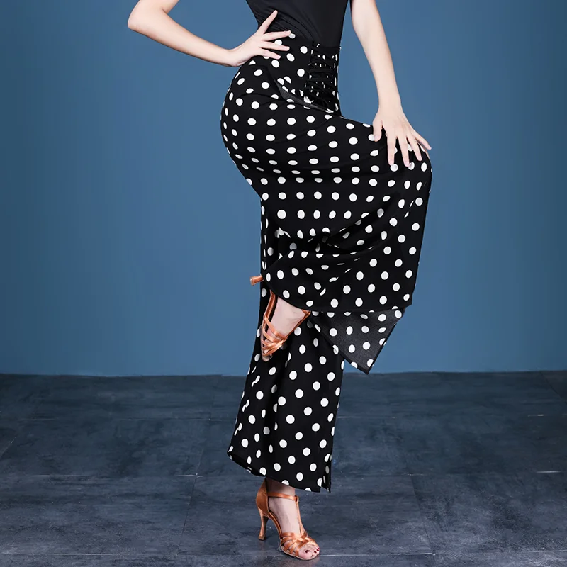 Latin Dancers Spring and Summer New Dance Pants Ballroom Pants Women\'s Pants Training Suit Polka Dot Ballroom Black  Hoofer