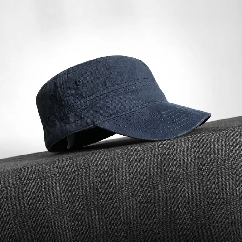 Cotton Solid Color Flat Top Cap for Men Women, One Size Fits Most Closed Peak Hat, Casual High Quality Unisex