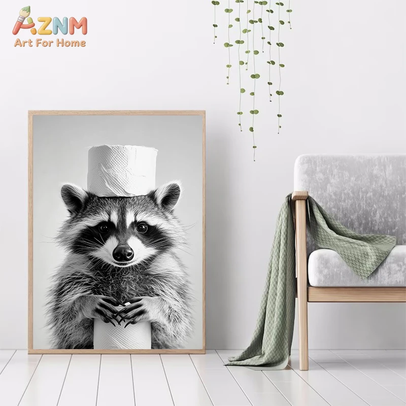 AZNM Funny Black White Toilet Humor Queen Animal Frameless Canvas Wall Art, Retro Bathroom Decor Print Poster