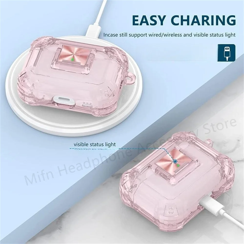 شفاف قفل آمن الحال بالنسبة AirPods ، سيليكون الحبل ، مكافحة خسر كيرينغ ، غطاء سماعة أذن للنساء ، برو 1 ، 2 ، 3