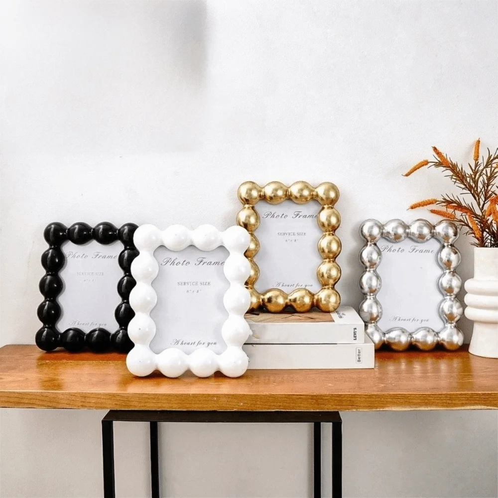 Modern 8 Inch Resin Photo Frame Luxury Square Picture Display Frame Decorative Exquisite Round Ball Border Frame Home Decor