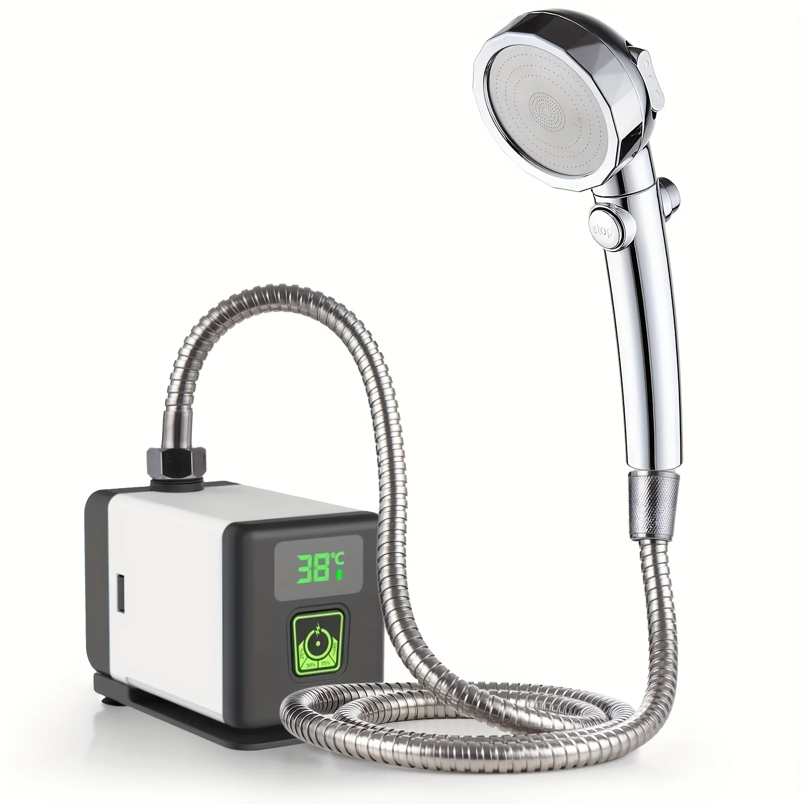 Douche électrique portable, pommeau de douche électrique, adapté pour le camping, la plage, le lavage de voiture, pompe intelligente intégrée rechargeable