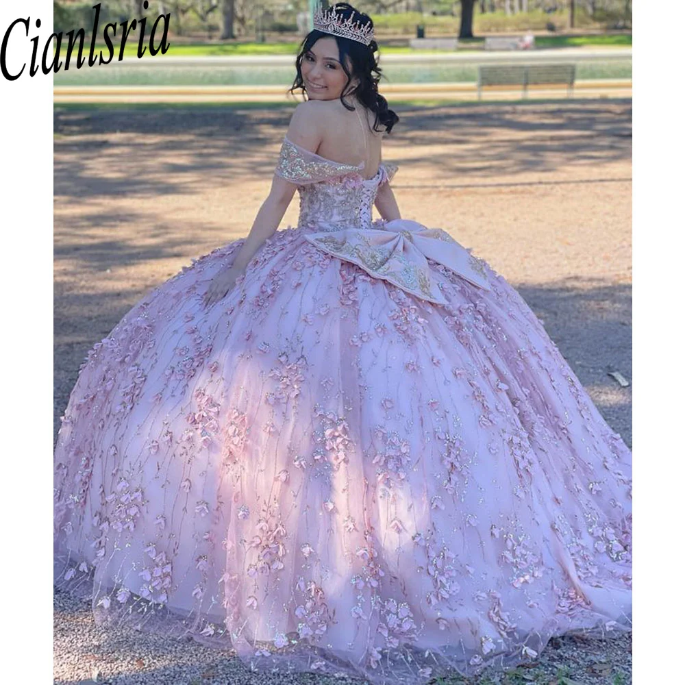

2025 Изысканное розовое платье принцессы Quinceanera с аппликацией, бальное платье розового золота, кружевное милое платье 16, платье для дня рождения, Vestido De 15