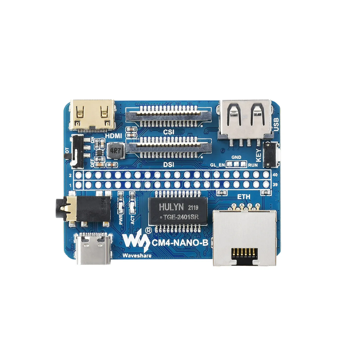 Raspberry Pi CM4 Same Size Type B Expansion Board, RJ45 Gigabit Ethernet, USB, CSI, 5V Powered