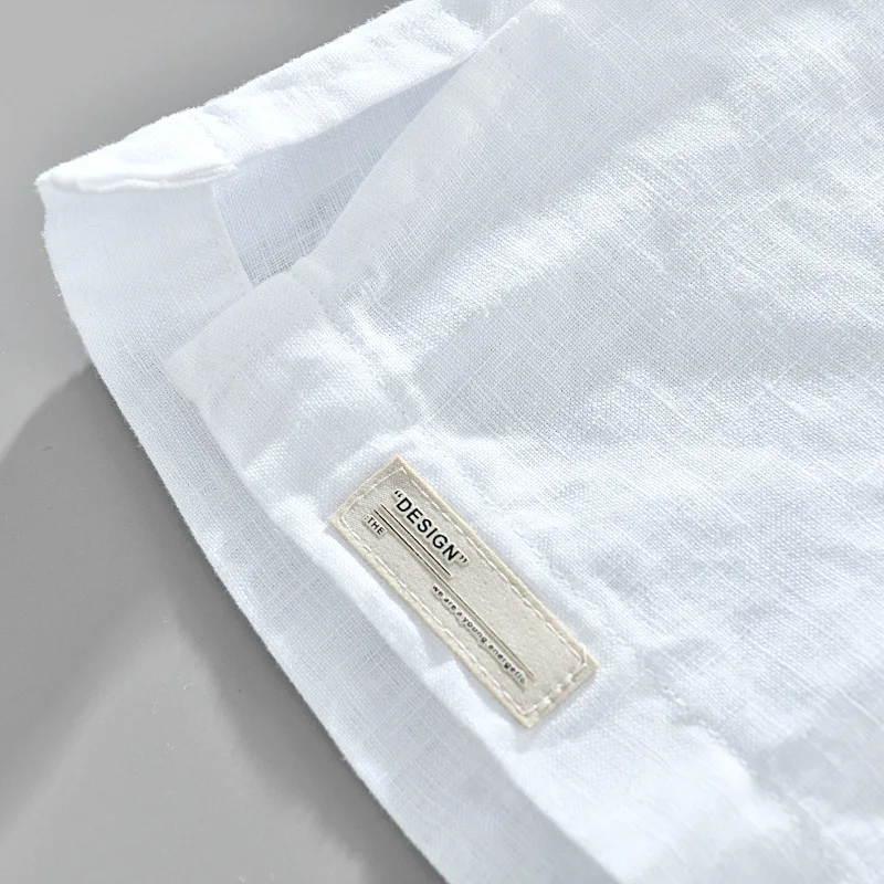 Natural 100% Linen Tshirts Male Summer Beach Men Tees O-neck Short Sleeve T-shirt with Pocket Breathable Men's Clothing Simple