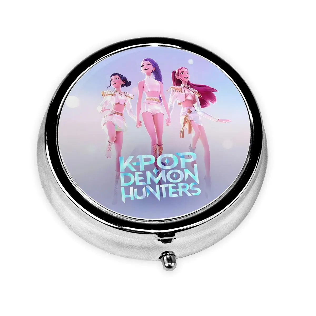 

Kpop Demons Hunterses Metal Pill Box Compact Cartoon Dance Movie 3-Compartment Pill Organizer Container Storage Box for Purse