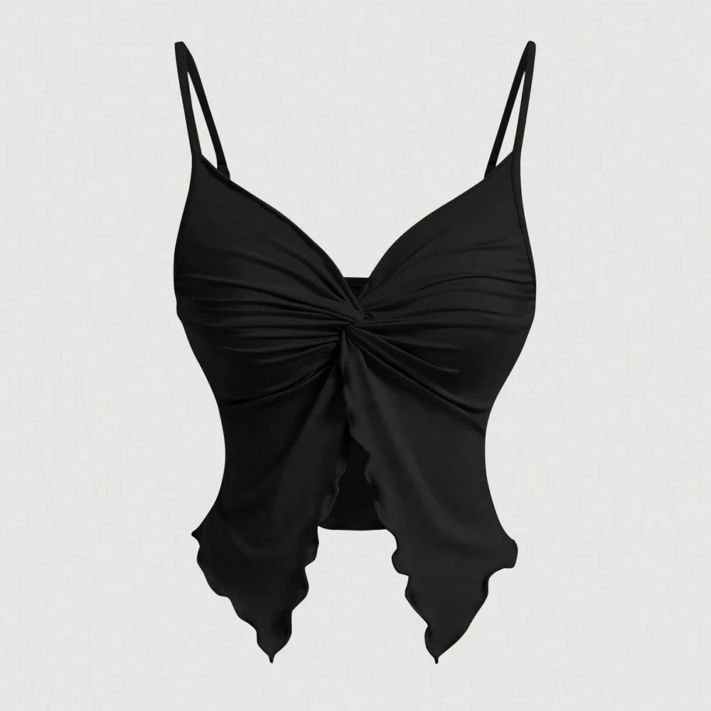 

Женские майки 2025 года, летние однотонные складки без рукавов, K-модные облегающие тонкие удобные майки с вырезом в форме сердца, миниатюрные вечерние майки