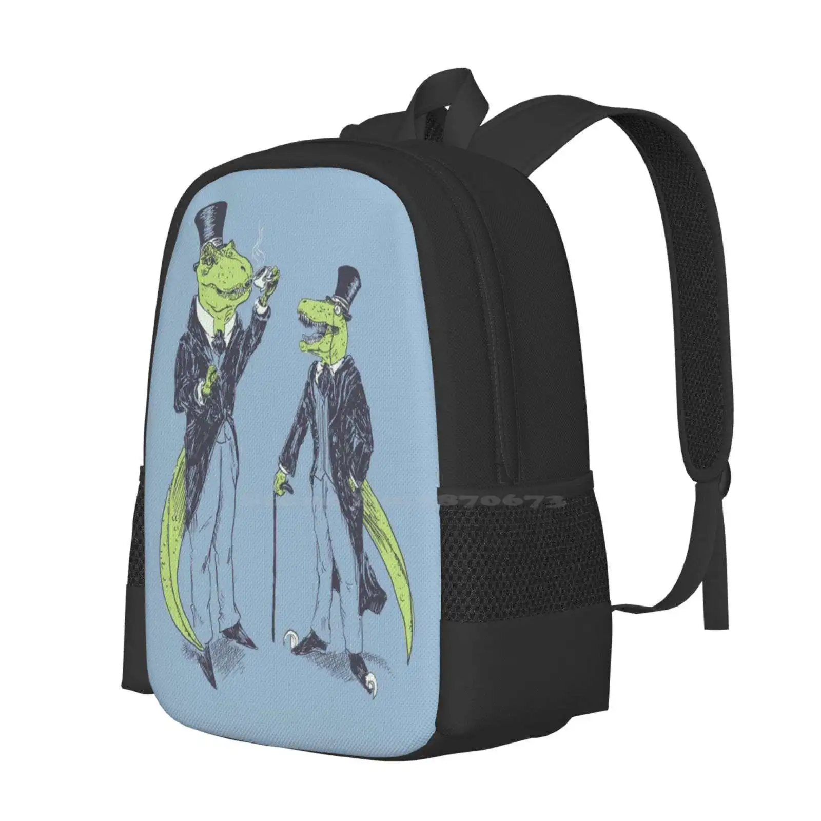 Tea Rex And Velo Sir Raptor Hot Sale Backpack Fashion Bags T Rex Tyrannosaurus Velociraptor Gentleman Dapper Sir Dashing