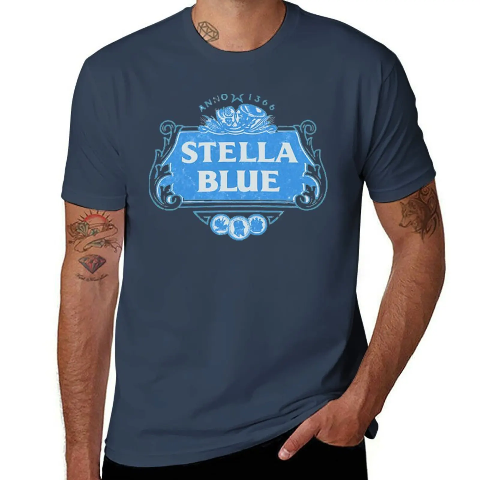 Stella Blue T-Shirt Basic Short Sleeve T-Shirt for Men