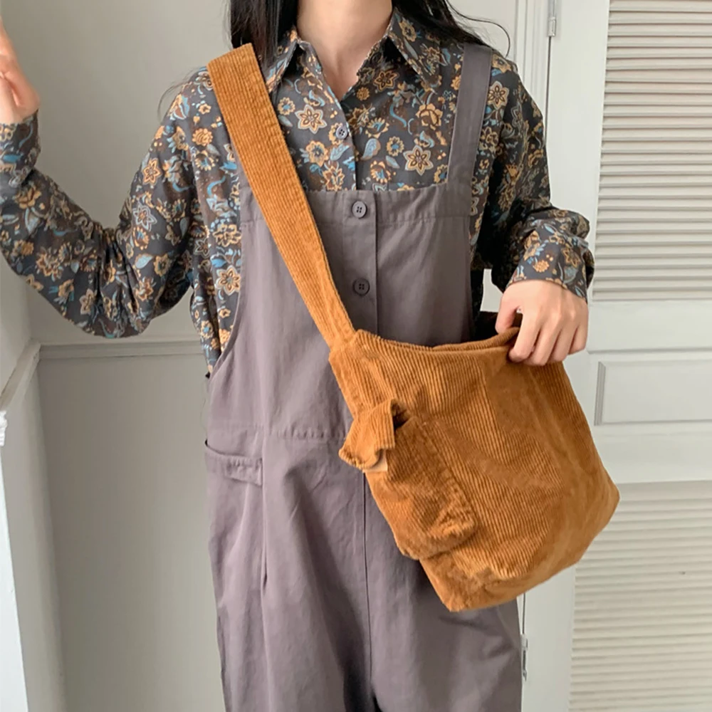 

Women Large Capacity Corduroy Crossbody Tote Bag Autumn Winter New Vintage Leisure Fashion Solid Color Simple Shoulder Bag
