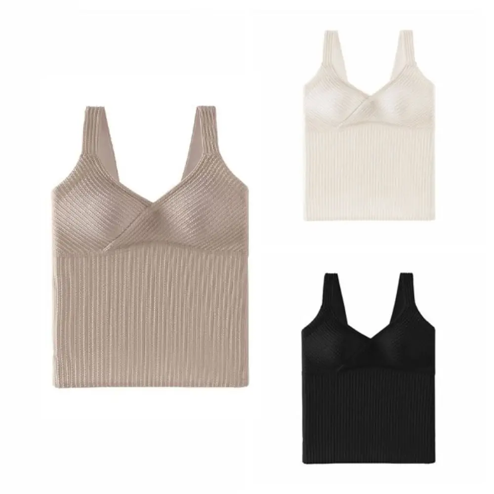 Soft V-neck Sleeveless Warm Underwear Stripe Seamless Warm Slimming Vest Top Bottoming Shirt Winter Thermal Vest Autumn Winter