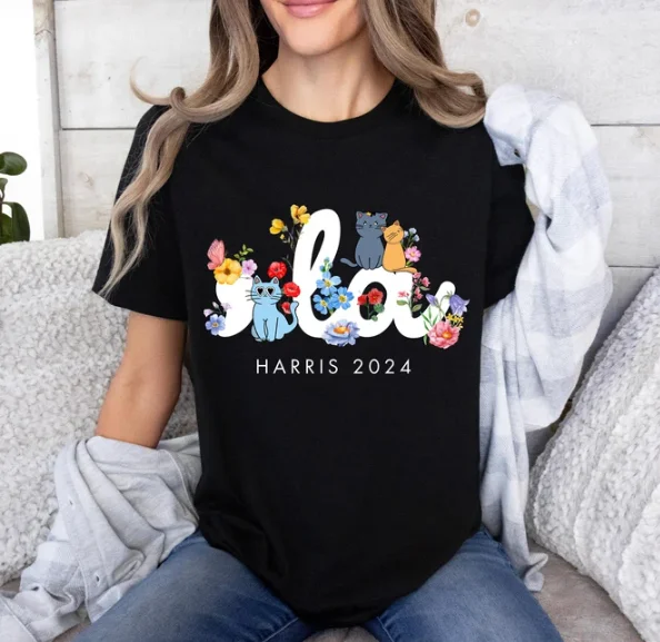 

Floral Cat Ladies Comma La Shirt Kamala Harris Cat Shirts Floral Feminine Vote Shirt, Female President Shirt Madam Sweatshirt