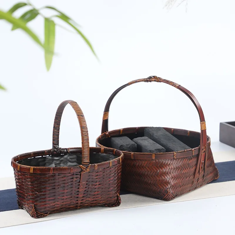 

bamboo woven tea set storage carrying basket charcoal bowl charcoal basket tea room charcoal storage