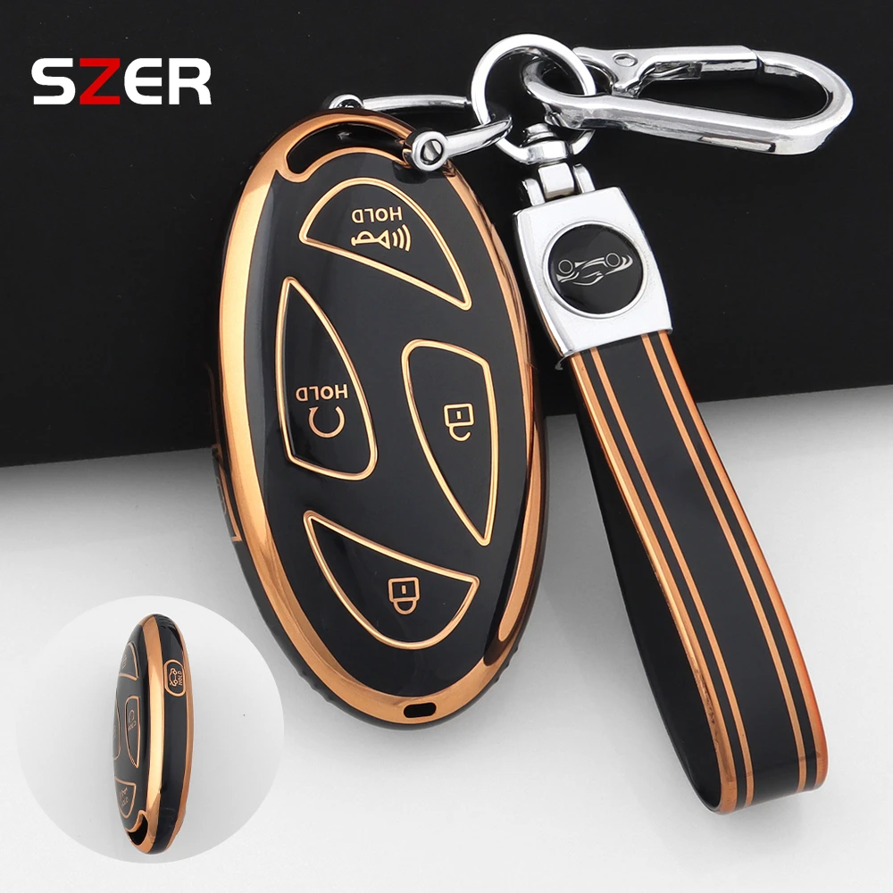 Golden TPU Car Remote Key Case Cover Fob For Hyundai 5/7 Buttons Grandeur GN7 KONA EV 2023 Ionic 6 Keychain Holder Accessories
