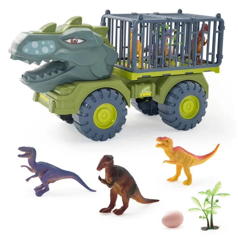 ألعاب شاحنة الديناصورات للأطفال، مجموعة لعب سيارات النقل Tyrannosaurus مع سيارات دينو قابلة للسحب، هدية مثالية للأولاد والبنات