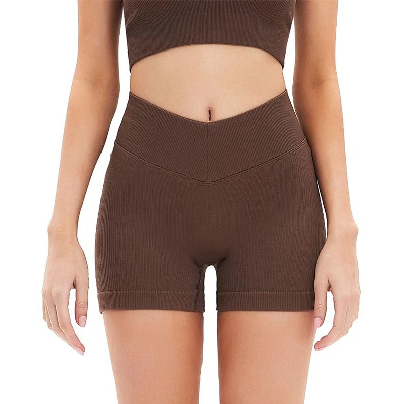 ​ ​ Dames Yoga Buikcontrole Geribbelde stretchshorts V-taille Hardlopen Fitness Springtouw Butt Lift Workout Gym Sneldrogende shorts ​ ​