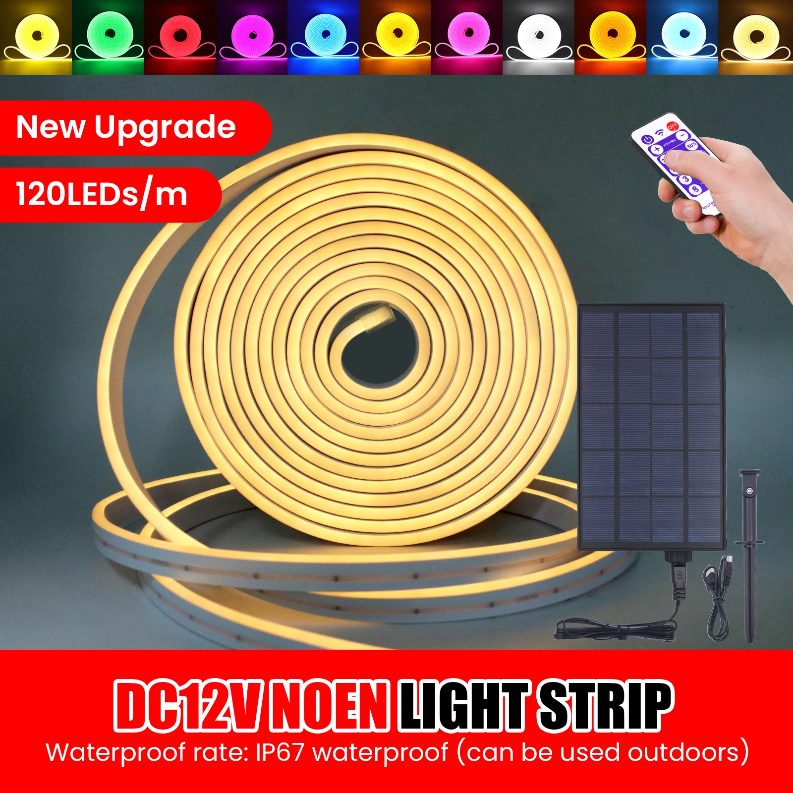 Solar Waterproof Outdoor LED Strip 12V SMD2835 120LEDs/m Flexible Neon Strip 6x12mm White Red Green Blue Solar LED Garden Light