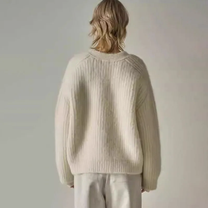 

Nothing Written Spring Autumn Camel Hair Knitted Loose V-Ne Sweater Comfortable Long Sve Commute Sle Women's Top