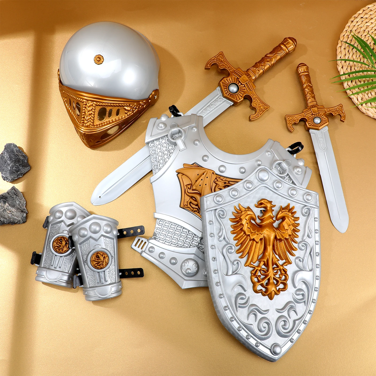 1 مجموعة 1 مجموعة الاطفال فارس طقم ملابس مع السيف للبنين تأثيري هالوين حفلة لعب الأدوار متسابق ملابس الأطفال درع مجموعة #4