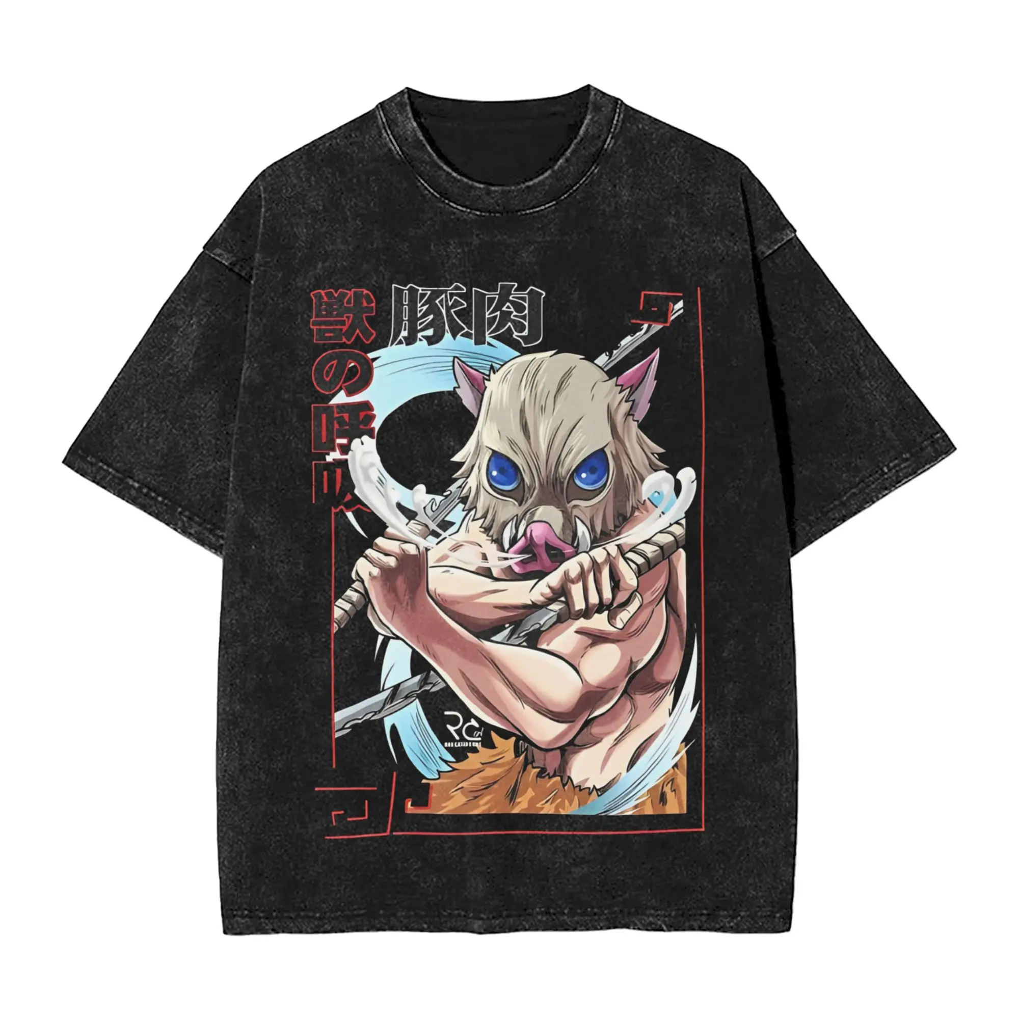 

Inosuke Demons Slayers anime T Shirt Hip Hop Washed 100% Cotton Oversize T-Shirt Cool Men Women Streetwear Summer Tee Shirt