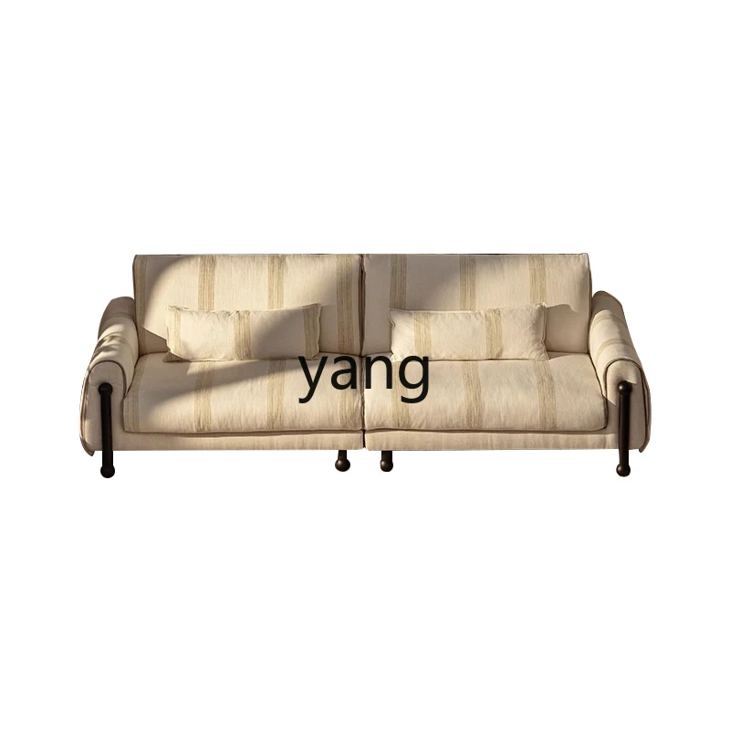 

LH antique striped living room straight row three-person retro linen fabric sofa