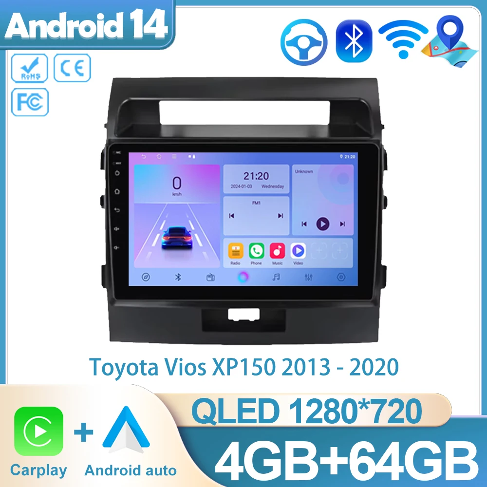 Android 14 For Toyota Land Cruiser 200 2007-2015 Multimedia Player Carplay Head Unit Auto Radio Navigation stereo No 2Din DVD BT