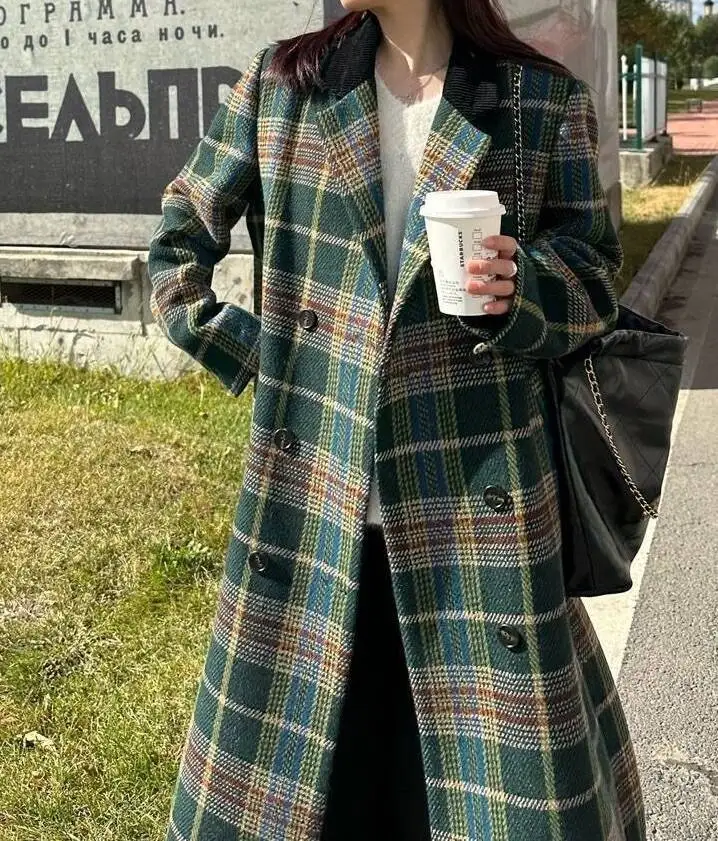 

Шерстяные пальто, женское шерстяное пальто, утолщенное клетчатое зимнее пальто с поясом, современный британский стиль, офисная женская выносливость, нежное, уютное, для поездок на работу
