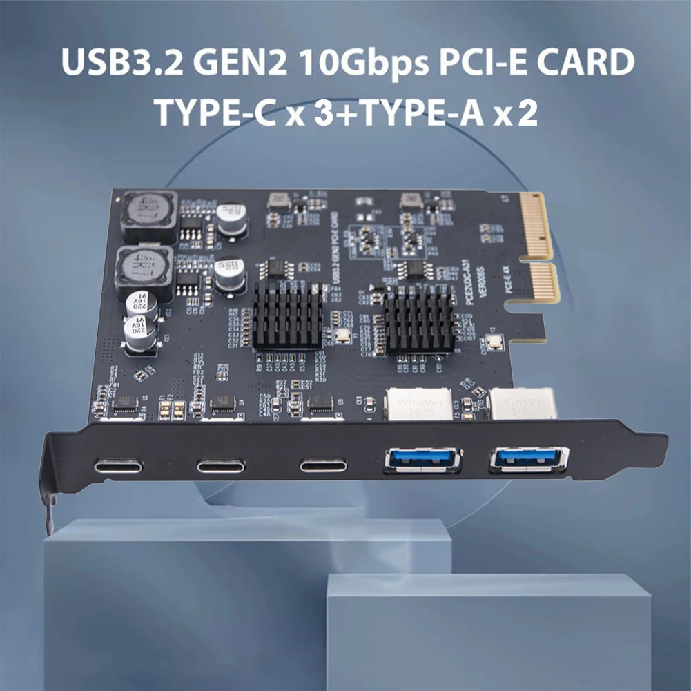 PCI Express X4 To USB C + USB A Adapter USB3.2 Gen2 PCI Express Board PCIe To USB 3.2 Gen 2 Card for Windows 7/10/11 Linux