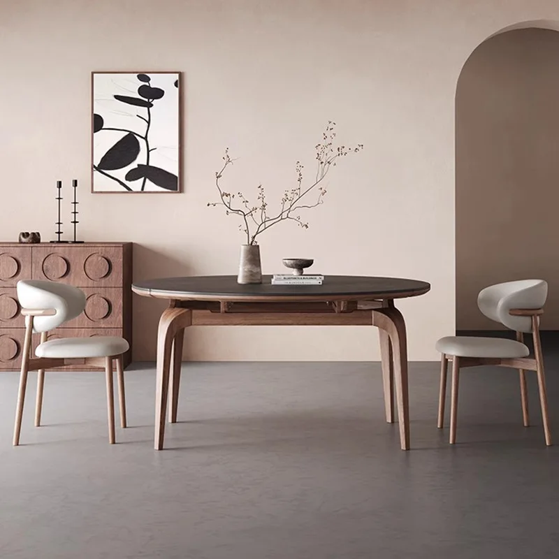American solid wood folding dining table variable round table living room 2025 new retractable deformation French medieval