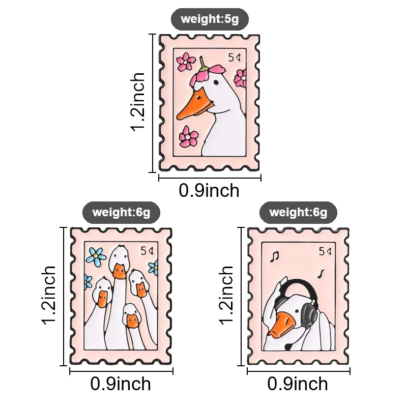 Goose Group Gathering Postage Stamp Enamel Pin, Four Geese Stamp Brooch For Friend Group And Playful Accessory Style