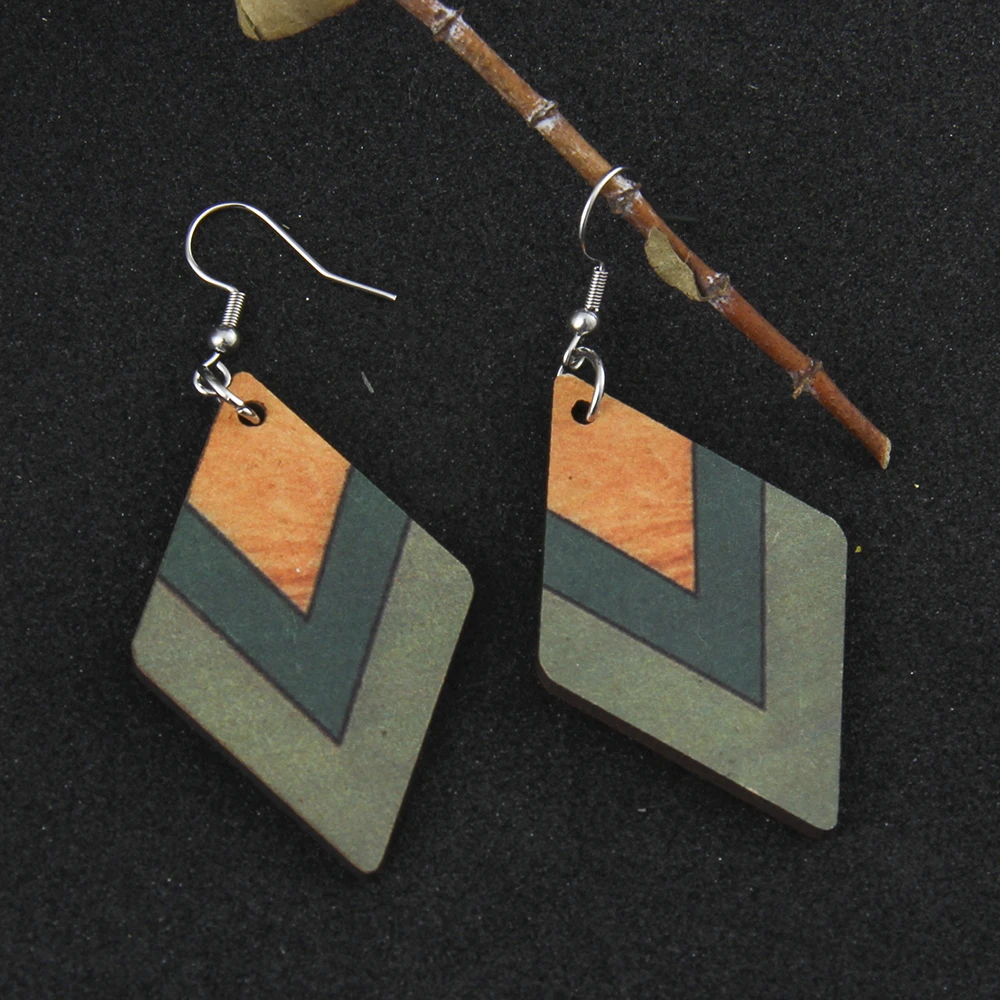 Wood Color Block Geometric Decor Drop Earrings Light Weight 100 Match Feminine Decorative Jewelry To Enhance Charm for Parties