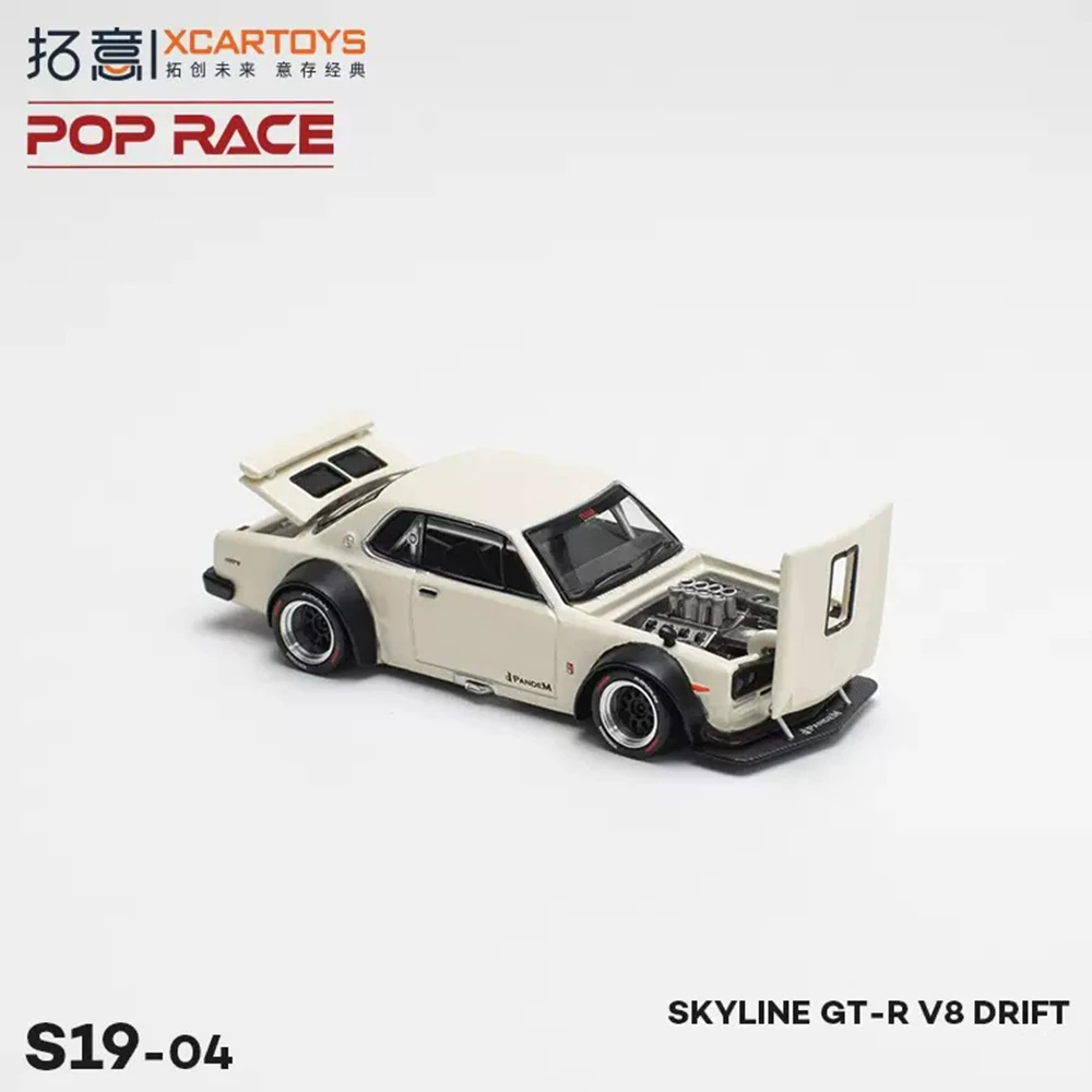 Xcartoys PopRace 1/64 Model Car Skyline GT-R V8 Drift White Diecast Toys Premium Vehicle Collection Gifts for Adults