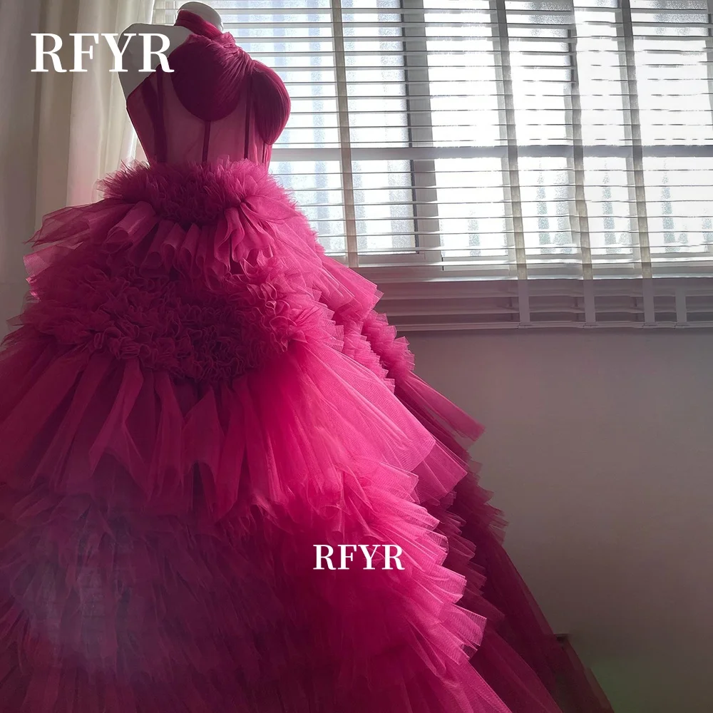 

RFYR Halter Prom Gowns Multilayers Princess Party Gowns A Line Evening Gowns Formal Celebrity Gala Gowns for Women Customized