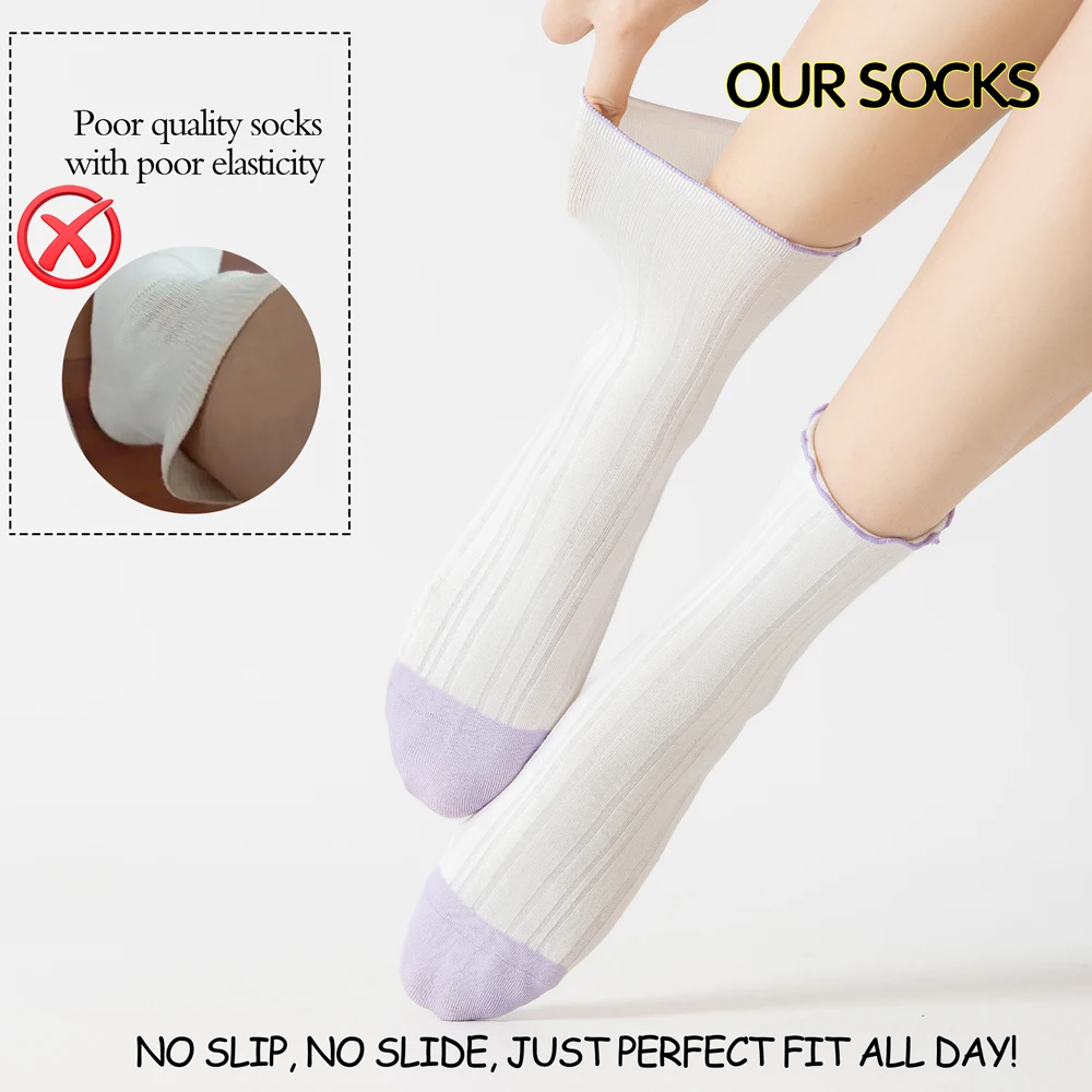6 paia di calzini impilabili con finiture in pizzo di colore casuale da donna in cotone antibatterico a metà equipaggio traspirante senza cuciture anti-odore per tutti i giorni