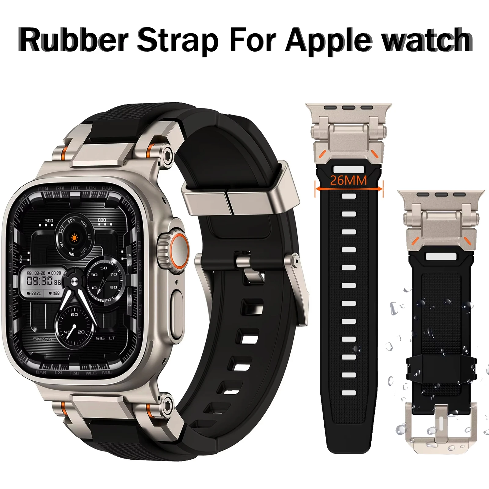 

Rugged Durable Strap for apple watch Ultra Band 49mm 44mm 45mm 46mm Metal Connector Men Wrist Bracelet iwatch series 10 9 8 7