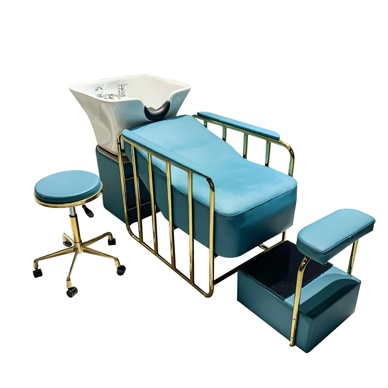 

Hair Salon Shampoo Chair Barber Shop Lying Half Flushing Bed Ceramic Basin Simple High Basin Hair Salon