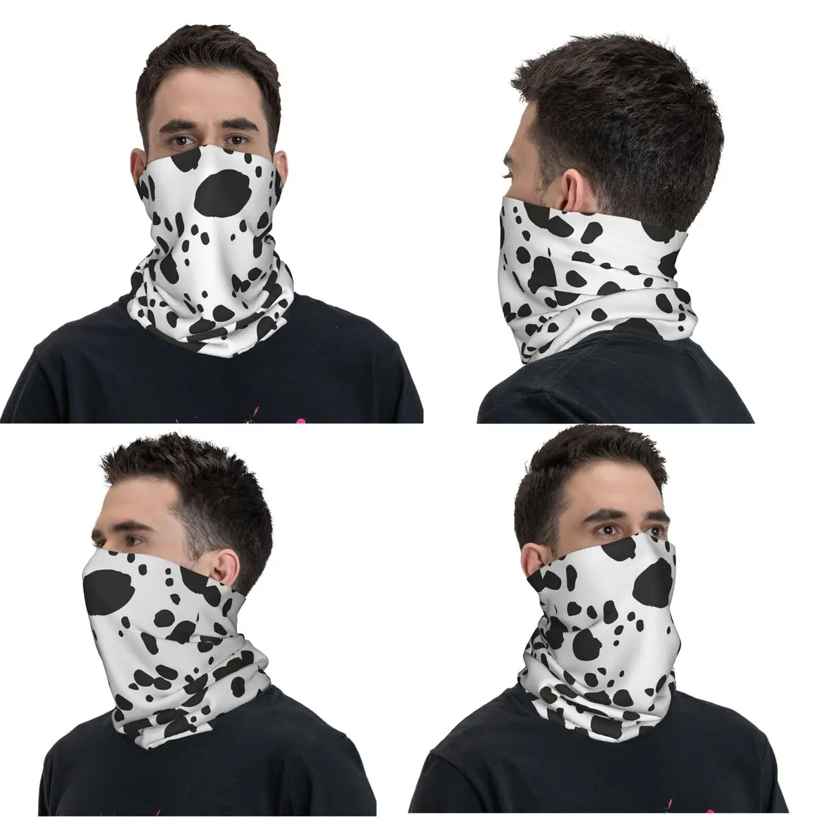 Black And Amp White Animal Print Dalmatian Dog Print Bandana Neck Gaiter Mask Scarf Warm Balaclava Sports For Men Adult Washable