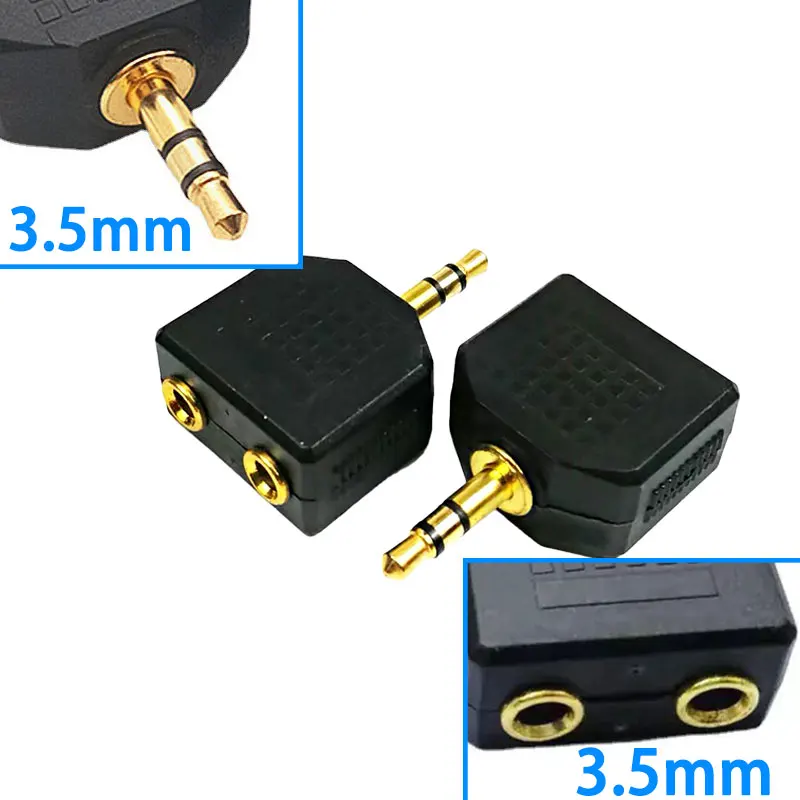 

2PCS Stereo 3.5mm Audio Jack 1 to 2 Conversion Plug Male to Double 3.5mm Female Headphone Adapter Y Splitter Adapter Plug