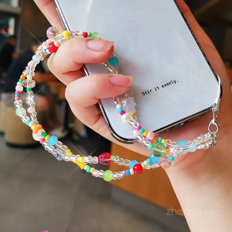 

Color Rice Bead Wrist Phone Chain, Anti-Lost Bag Key Charm for Women, New